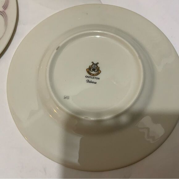 Set 6 Castleton BELROSE 6 1/8” plates Pink Gray Ivory Roses Floral USA G15 - Picture 7 of 10